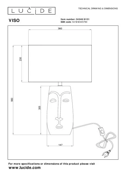 Lucide VISO - Tischlampe - Ø 36 cm - 1xE27 - Weiß - technisch